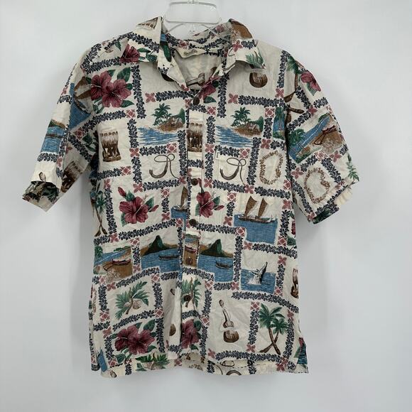 Paradise Bay Mens Hawaiian Shirt Size L Made in Hawaii Scenic Floral Aloha - Picture 1 of 8